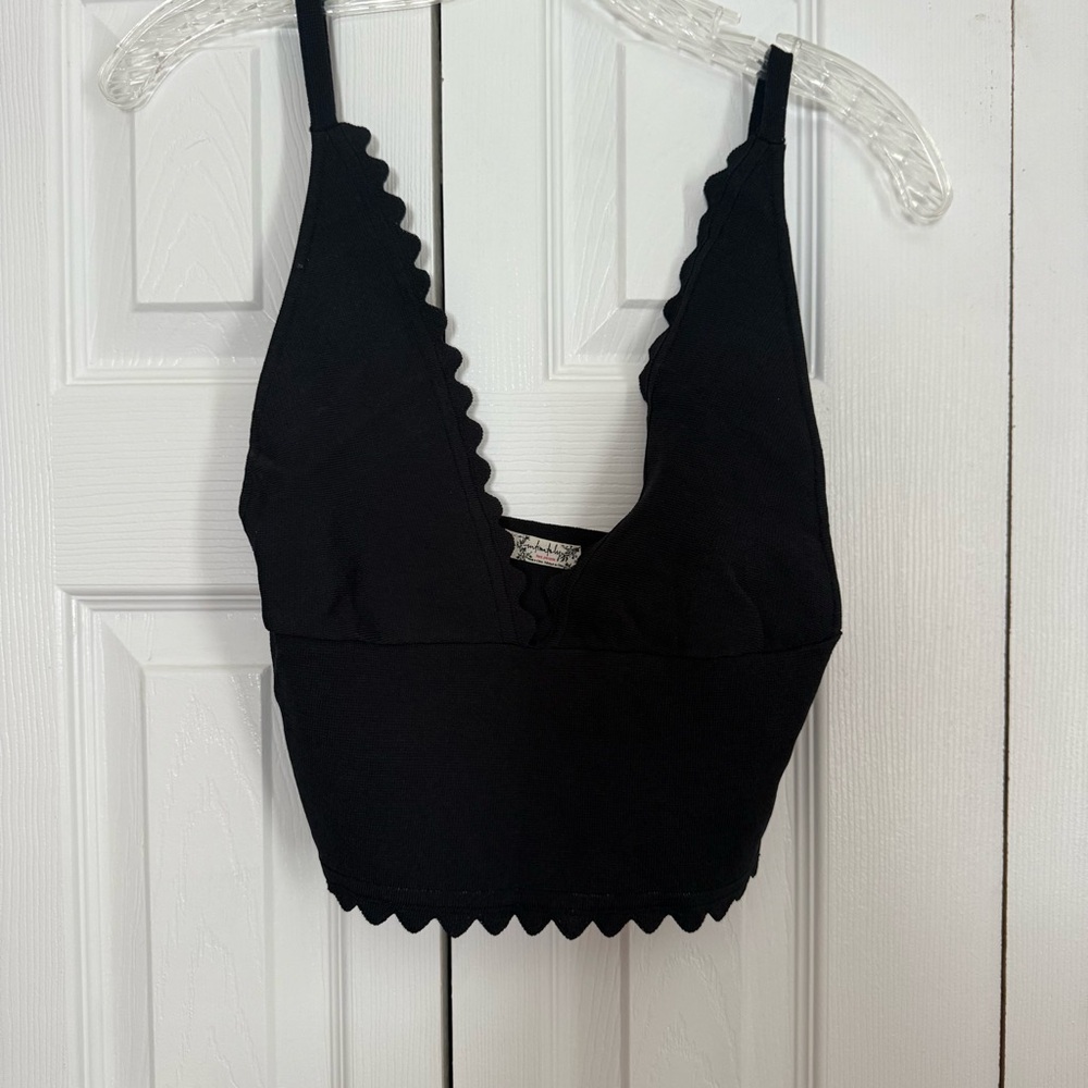 Free People Intimately Black Scalloped Edge Tank Top